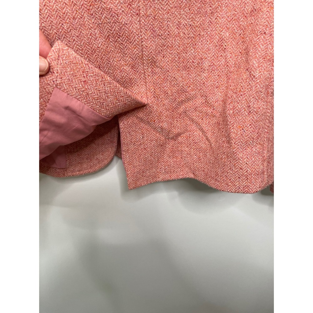 LL Bean Womens Coral Pink Herringbone Wool Silk‎ Blend Blazer Jacket L Old Money - Picture 5 of 9